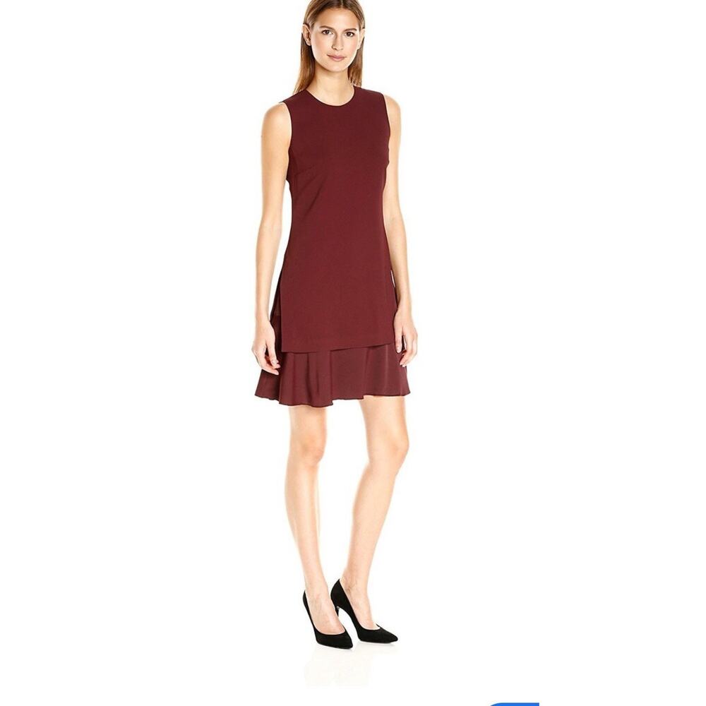 NWT Theory Malkan Burgundy Flared Hem Shift Dress Size 00 2385